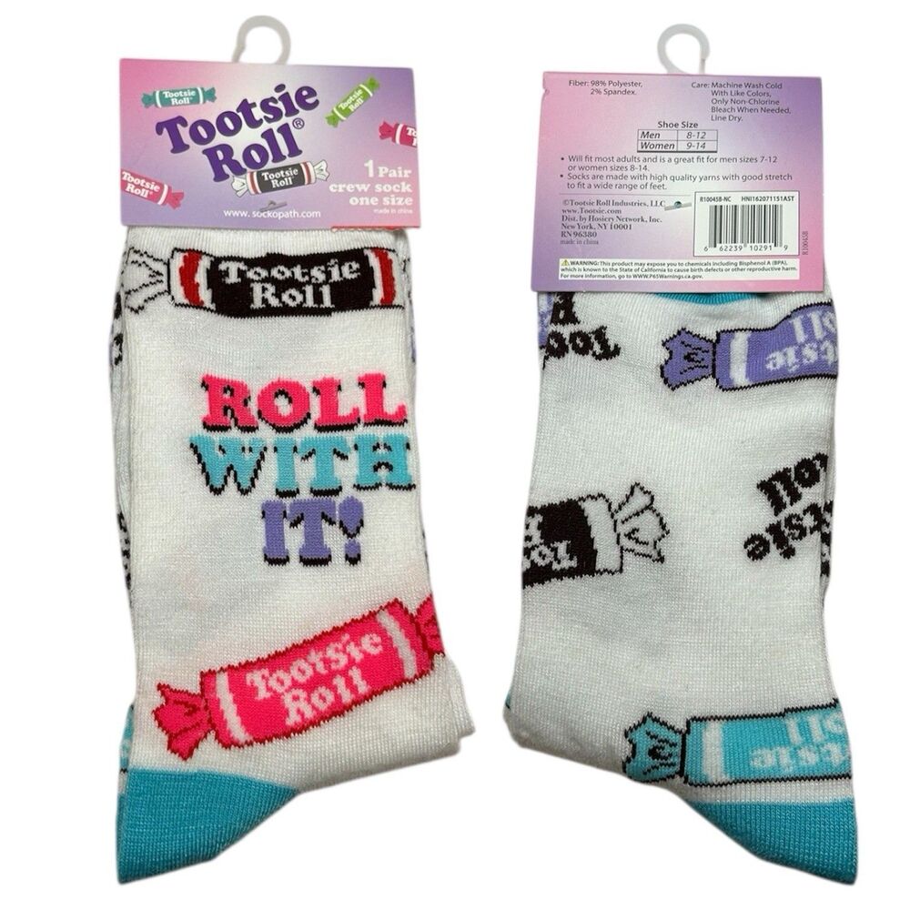1x Tootsie Roll Novelty Crew Socks Adult Set One Size